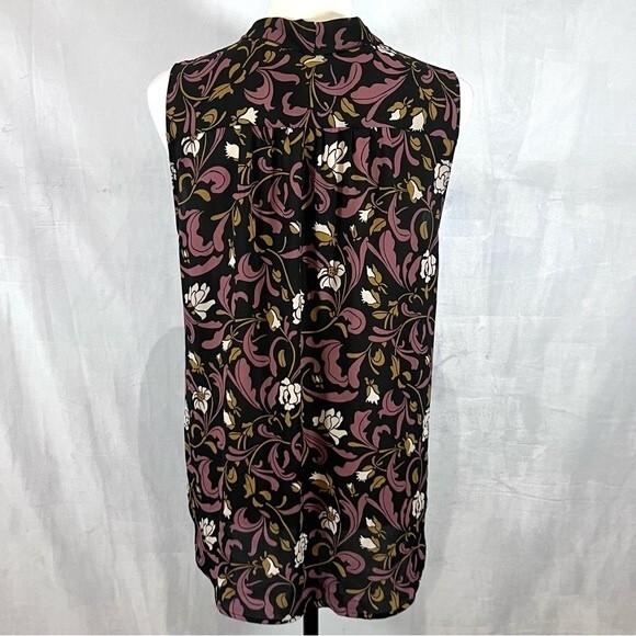 Ann Taylor Loft black and wine tie neck button down blouse size medium - Picture 4 of 6